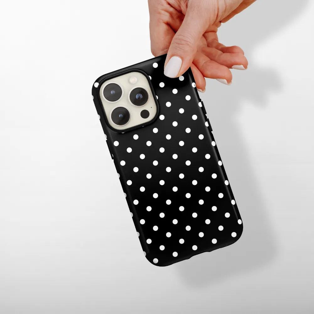 Tough Phone Case - Black Polka Dot Soft Grip Finish
